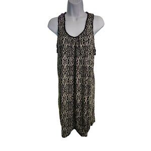 Anne Klein Sleeveless Tank Dress M Black White Geometric Stretchy Goth Boho Chic